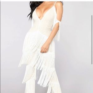 White fringe fashion nova jumpsuit